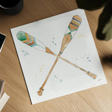 Lakehouse Oars by Anne Tavoletti. Shown as a detailed flat fine art print, highlighting archival giclee quality. Available as an archival giclee rolled canvas, fine art paper, or poster print. SKU 51932a.