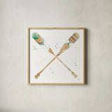 Lakehouse Oars by Anne Tavoletti. Shown in a natural wood glass frame for a timeless modern aesthetic. Available as an archival giclee rolled canvas, fine art paper, or poster print. SKU 51932a.