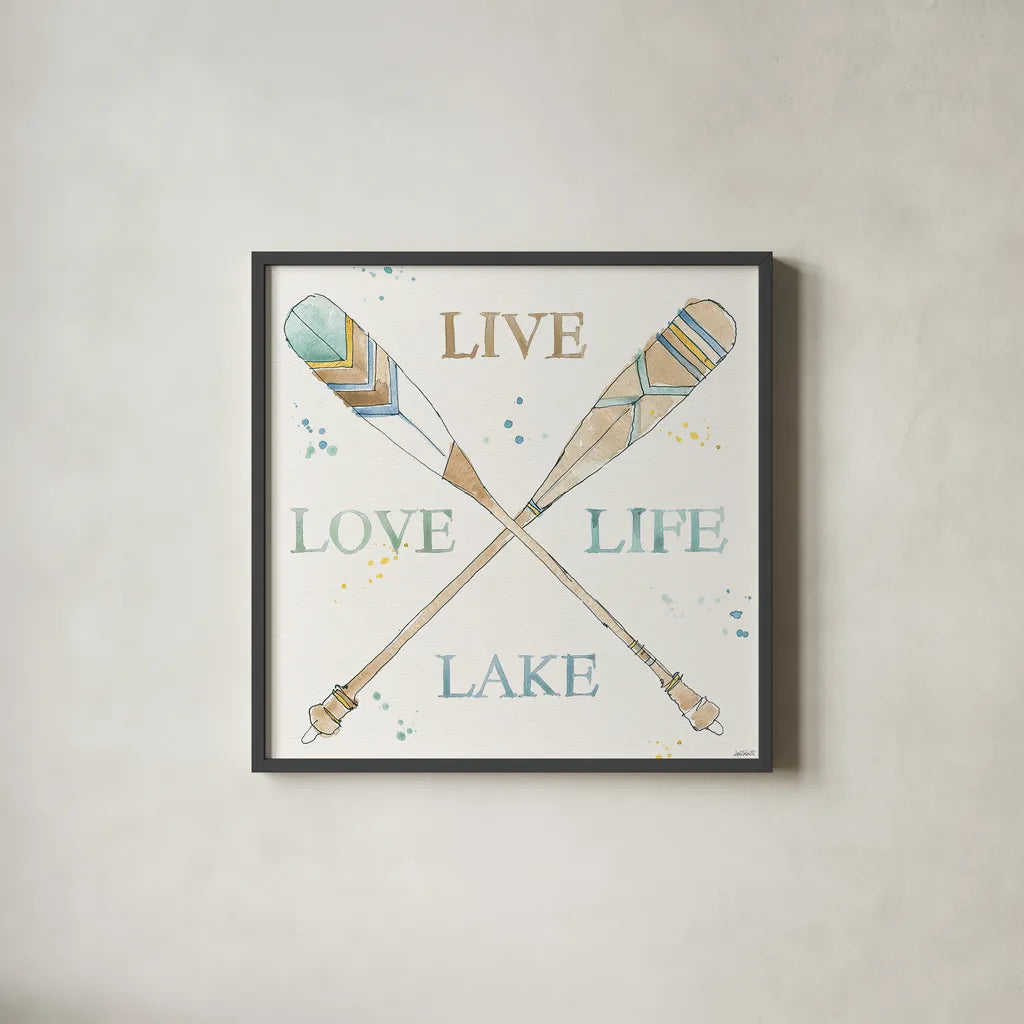 Lakehouse V by Anne Tavoletti. Shown in a sleek black glass frame for a contemporary gallery look. Available as an archival giclee rolled canvas, fine art paper, or poster print. SKU 24226a.