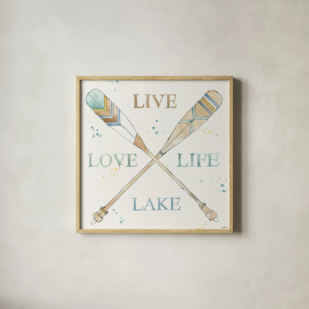 Lakehouse V by Anne Tavoletti. Shown in a natural wood glass frame for a timeless modern aesthetic. Available as an archival giclee rolled canvas, fine art paper, or poster print. SKU 24226a.