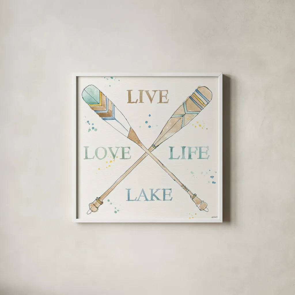 Lakehouse V by Anne Tavoletti. Shown in a crisp white glass frame for a clean and minimalist style. Available as an archival giclee rolled canvas, fine art paper, or poster print. SKU 24226a.