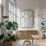 Lakehouse V v2 by Anne Tavoletti. shown as a print in a natural wood frame in a dining room. Available as a archival giclee rolled canvas, fine art paper, or poster print. SKU 30769h.