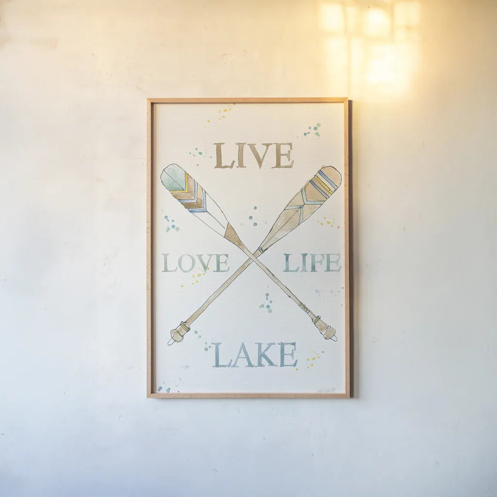Lakehouse V v2 by Anne Tavoletti. shown as a paper print in a natural frame. Available as a archival giclee rolled canvas, fine art paper, or poster print. SKU 30769h.