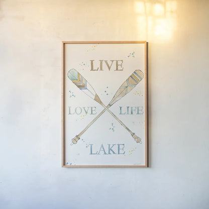Lakehouse V v2 by Anne Tavoletti. shown as a paper print in a natural frame. Available as a archival giclee rolled canvas, fine art paper, or poster print. SKU 30769h.