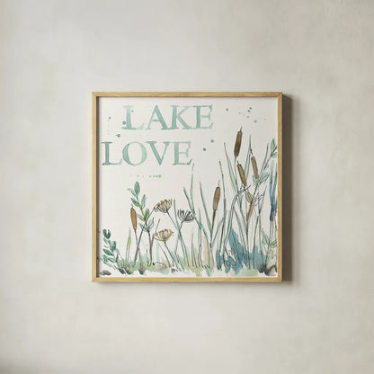 Lakehouse VI by Anne Tavoletti. Shown in a natural wood glass frame for a timeless modern aesthetic. Available as an archival giclee rolled canvas, fine art paper, or poster print. SKU 24227a.