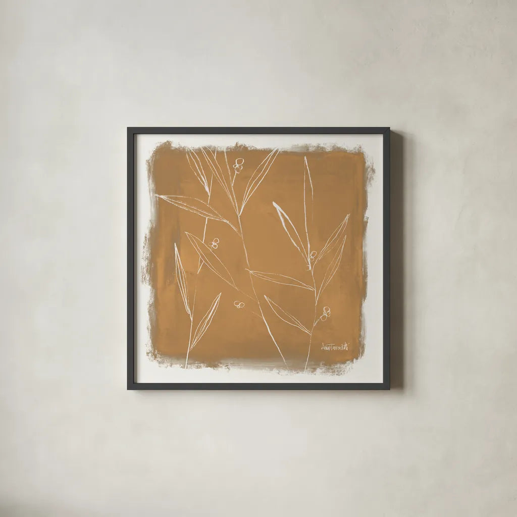 Leaf Lines I by Anne Tavoletti. Shown in a sleek black glass frame for a contemporary gallery look. Available as an archival giclee rolled canvas, fine art paper, or poster print. SKU 97372a.