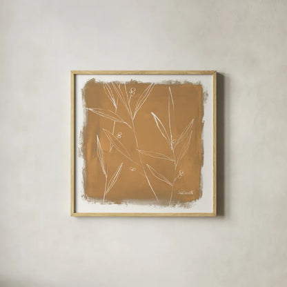 Leaf Lines I by Anne Tavoletti. Shown in a natural wood glass frame for a timeless modern aesthetic. Available as an archival giclee rolled canvas, fine art paper, or poster print. SKU 97372a.