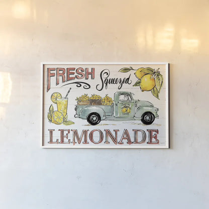 Lemonade Stand I by Anne Tavoletti. shown as a paper print in a white frame. Available as a archival giclee rolled canvas, fine art paper, or poster print. SKU 69022i.