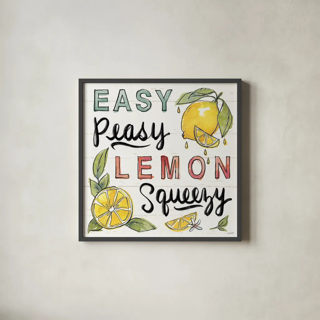 Lemonade Stand II by Anne Tavoletti. Shown in a sleek black glass frame for a contemporary gallery look. Available as an archival giclee rolled canvas, fine art paper, or poster print. SKU 69023a.