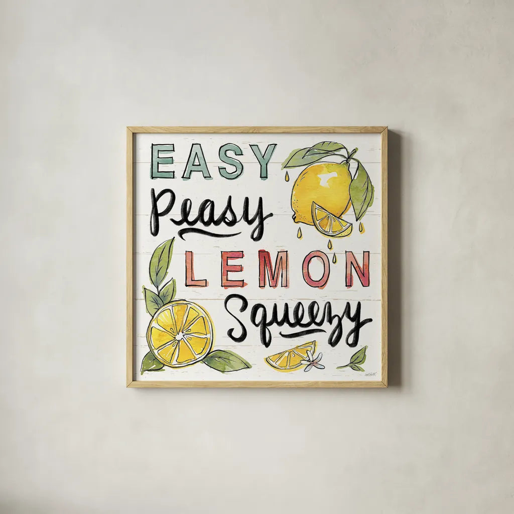 Lemonade Stand II by Anne Tavoletti. Shown in a natural wood glass frame for a timeless modern aesthetic. Available as an archival giclee rolled canvas, fine art paper, or poster print. SKU 69023a.