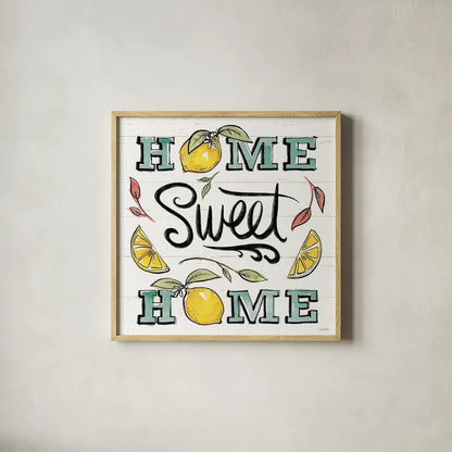 Lemonade Stand III by Anne Tavoletti. Shown in a natural wood glass frame for a timeless modern aesthetic. Available as an archival giclee rolled canvas, fine art paper, or poster print. SKU 69024a.