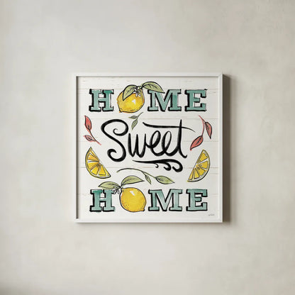 Lemonade Stand III by Anne Tavoletti. Shown in a crisp white glass frame for a clean and minimalist style. Available as an archival giclee rolled canvas, fine art paper, or poster print. SKU 69024a.