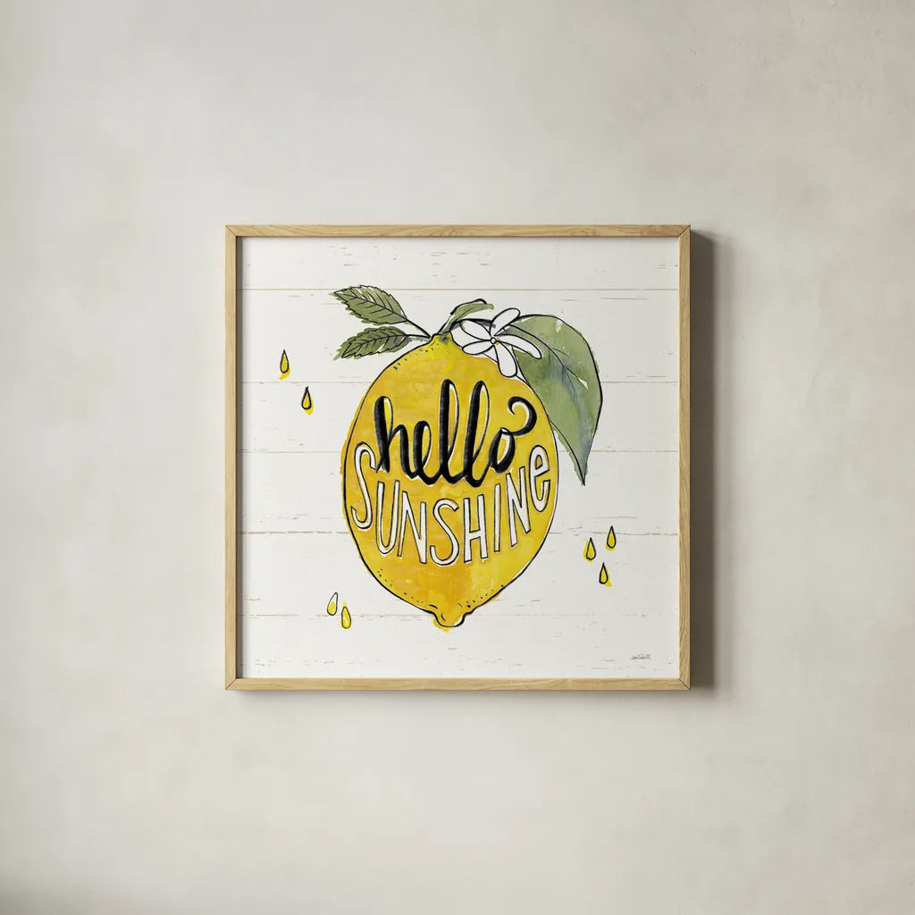 Lemonade Stand VII by Anne Tavoletti. Shown in a natural wood glass frame for a timeless modern aesthetic. Available as an archival giclee rolled canvas, fine art paper, or poster print. SKU 69028a.