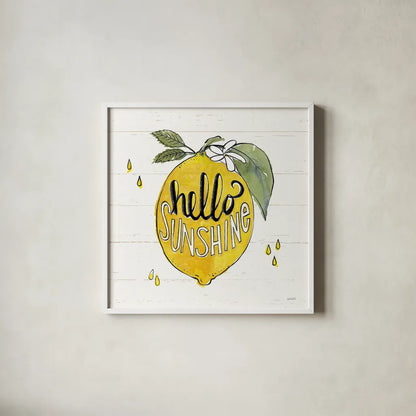 Lemonade Stand VII by Anne Tavoletti. Shown in a crisp white glass frame for a clean and minimalist style. Available as an archival giclee rolled canvas, fine art paper, or poster print. SKU 69028a.