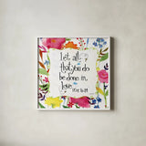 Let All That You Do Floral by Anne Tavoletti. Shown in a crisp white glass frame for a clean and minimalist style. Available as an archival giclee rolled canvas, fine art paper, or poster print. SKU 59322a.
