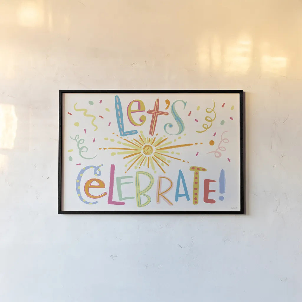 Lets Celebrate I by Anne Tavoletti. shown as a paper print in a black flame. Available as a archival giclee rolled canvas, fine art paper, or poster print. SKU 87988i.