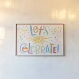 Lets Celebrate I by Anne Tavoletti. shown as a paper print in a natural frame. Available as a archival giclee rolled canvas, fine art paper, or poster print. SKU 87988i.