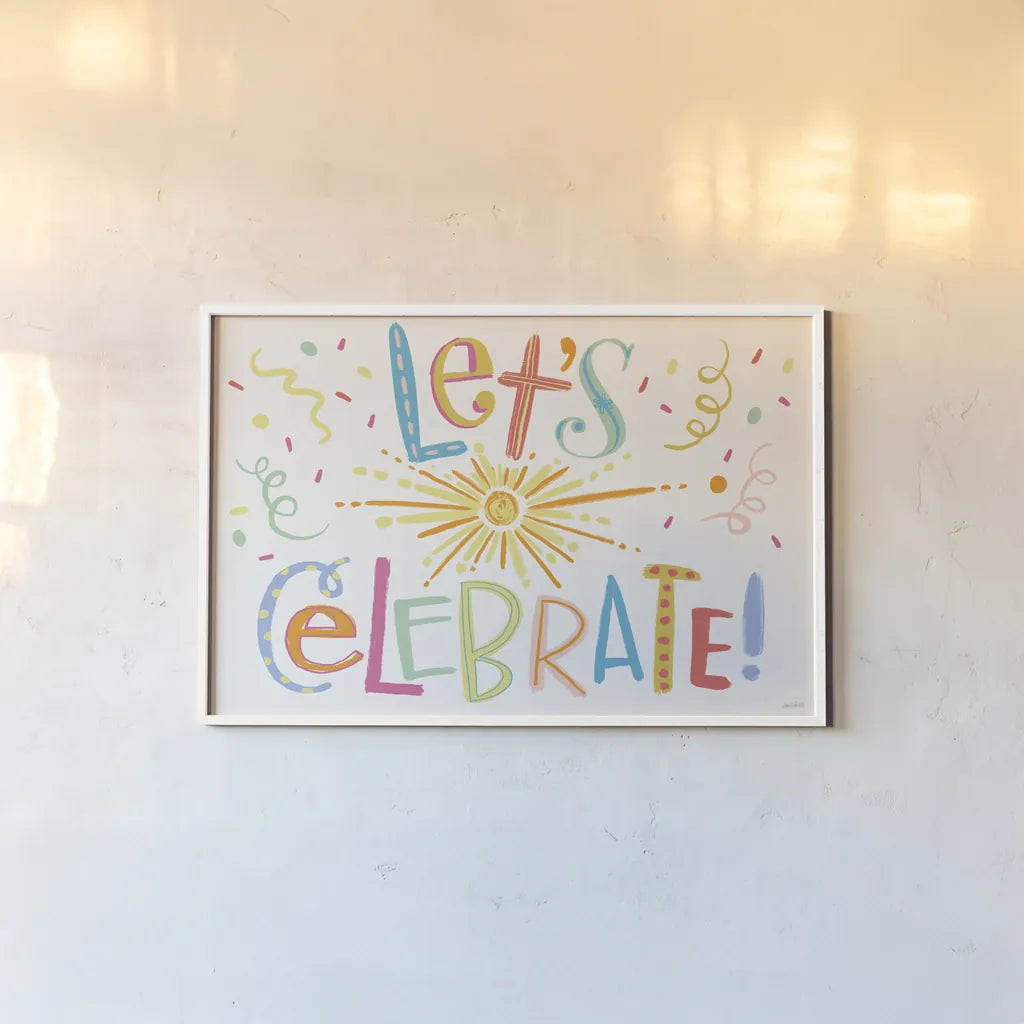Lets Celebrate I by Anne Tavoletti. shown as a paper print in a white frame. Available as a archival giclee rolled canvas, fine art paper, or poster print. SKU 87988i.