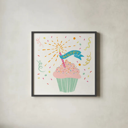 Lets Celebrate II by Anne Tavoletti. Shown in a sleek black glass frame for a contemporary gallery look. Available as an archival giclee rolled canvas, fine art paper, or poster print. SKU 87989a.