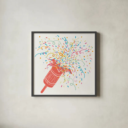 Lets Celebrate III by Anne Tavoletti. Shown in a sleek black glass frame for a contemporary gallery look. Available as an archival giclee rolled canvas, fine art paper, or poster print. SKU 87990a.