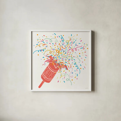 Lets Celebrate III by Anne Tavoletti. Shown in a crisp white glass frame for a clean and minimalist style. Available as an archival giclee rolled canvas, fine art paper, or poster print. SKU 87990a.