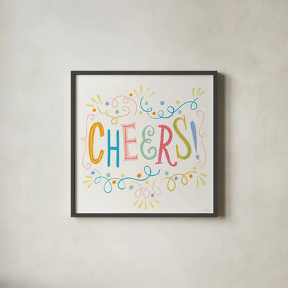 Lets Celebrate IX by Anne Tavoletti. Shown in a sleek black glass frame for a contemporary gallery look. Available as an archival giclee rolled canvas, fine art paper, or poster print. SKU 87996a.