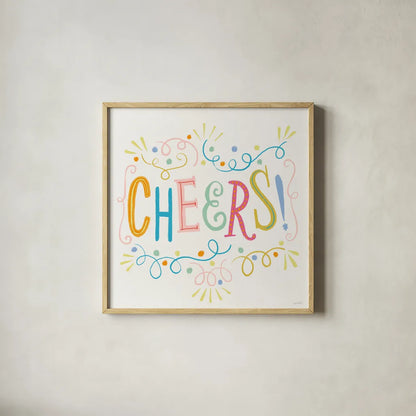 Lets Celebrate IX by Anne Tavoletti. Shown in a natural wood glass frame for a timeless modern aesthetic. Available as an archival giclee rolled canvas, fine art paper, or poster print. SKU 87996a.