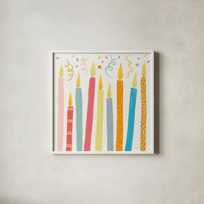 Lets Celebrate V by Anne Tavoletti. Shown in a crisp white glass frame for a clean and minimalist style. Available as an archival giclee rolled canvas, fine art paper, or poster print. SKU 87992a.