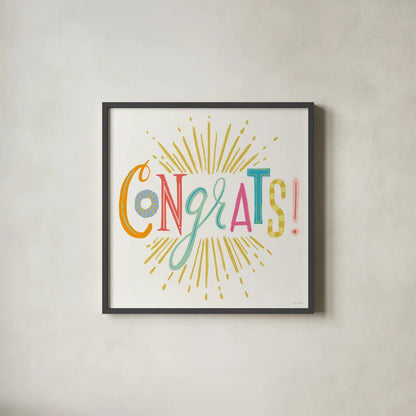 Lets Celebrate VI by Anne Tavoletti. Shown in a sleek black glass frame for a contemporary gallery look. Available as an archival giclee rolled canvas, fine art paper, or poster print. SKU 87993a.