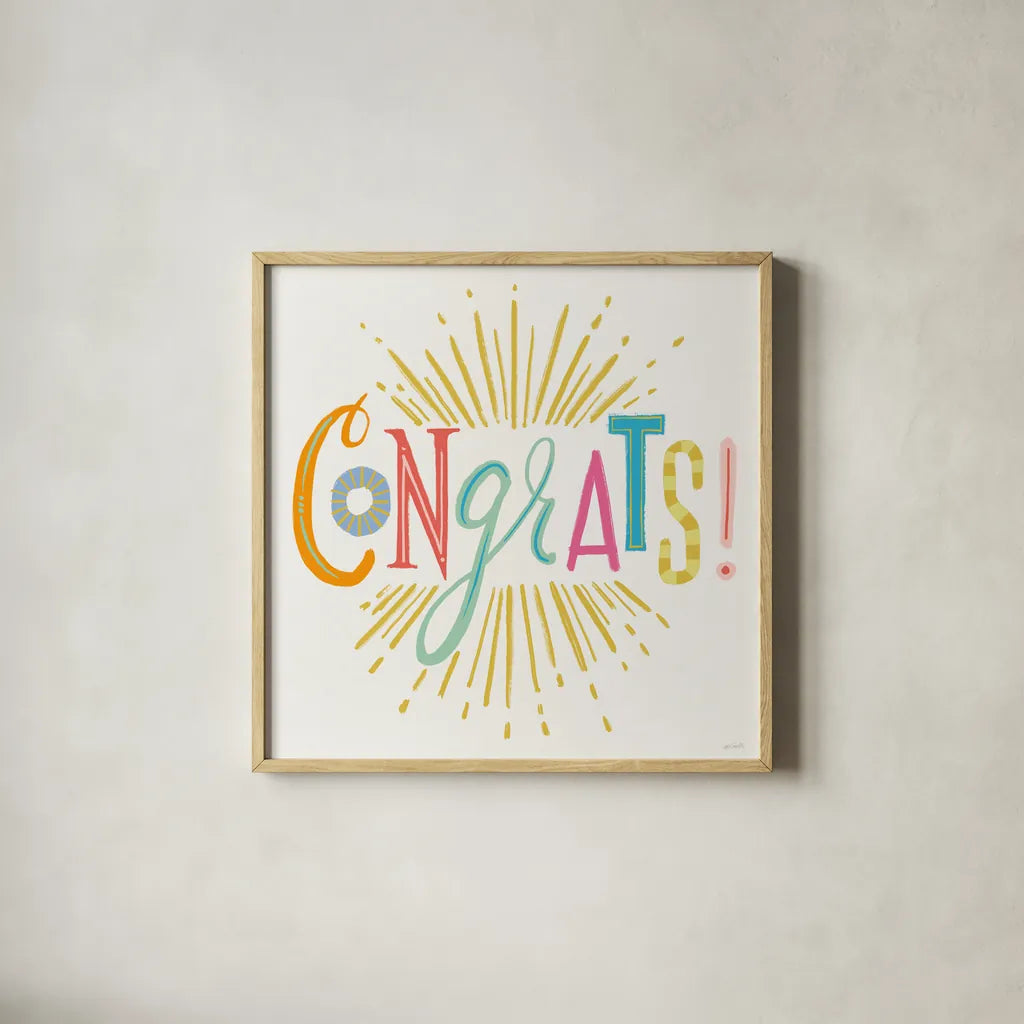 Lets Celebrate VI by Anne Tavoletti. Shown in a natural wood glass frame for a timeless modern aesthetic. Available as an archival giclee rolled canvas, fine art paper, or poster print. SKU 87993a.