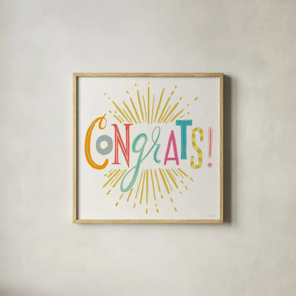 Lets Celebrate VI by Anne Tavoletti. Shown in a natural wood glass frame for a timeless modern aesthetic. Available as an archival giclee rolled canvas, fine art paper, or poster print. SKU 87993a.