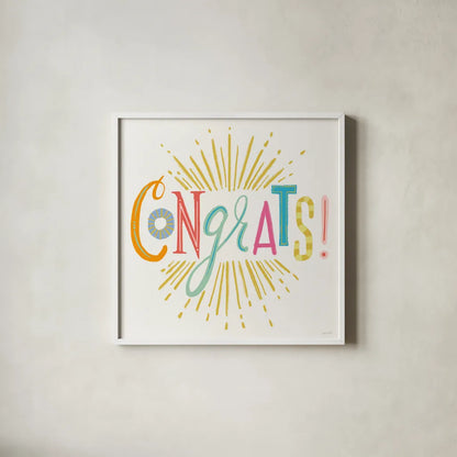 Lets Celebrate VI by Anne Tavoletti. Shown in a crisp white glass frame for a clean and minimalist style. Available as an archival giclee rolled canvas, fine art paper, or poster print. SKU 87993a.