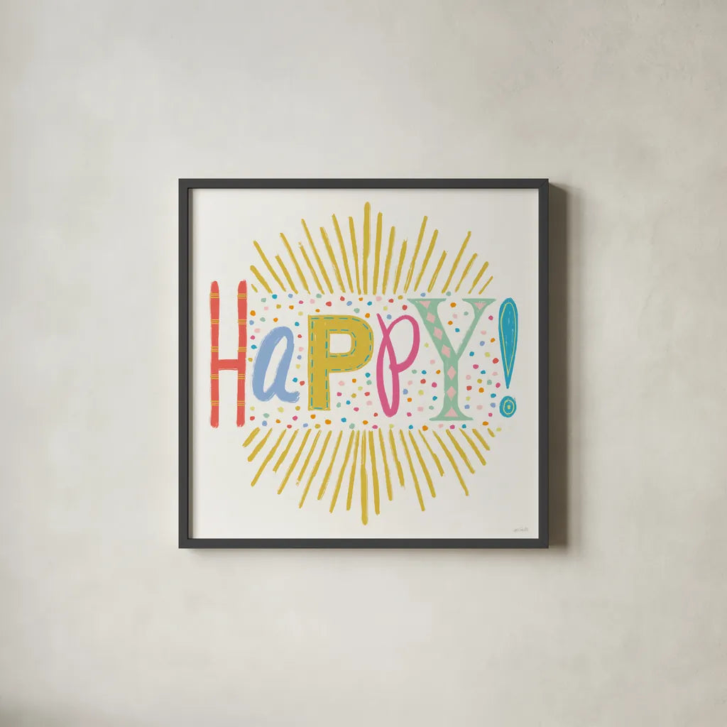 Lets Celebrate VII by Anne Tavoletti. Shown in a sleek black glass frame for a contemporary gallery look. Available as an archival giclee rolled canvas, fine art paper, or poster print. SKU 87994a.