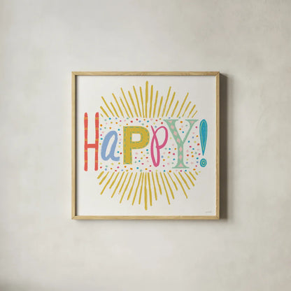 Lets Celebrate VII by Anne Tavoletti. Shown in a natural wood glass frame for a timeless modern aesthetic. Available as an archival giclee rolled canvas, fine art paper, or poster print. SKU 87994a.