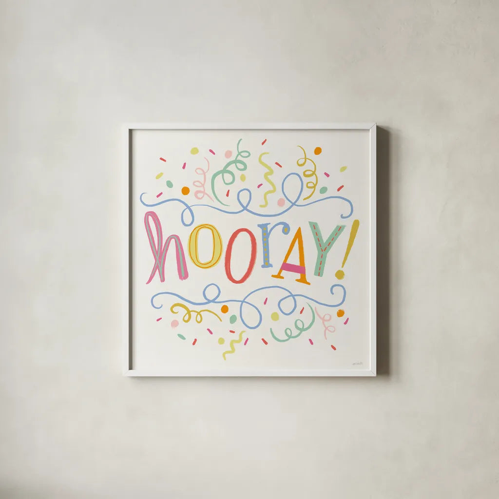 Lets Celebrate VIII by Anne Tavoletti. Shown in a crisp white glass frame for a clean and minimalist style. Available as an archival giclee rolled canvas, fine art paper, or poster print. SKU 87995a.