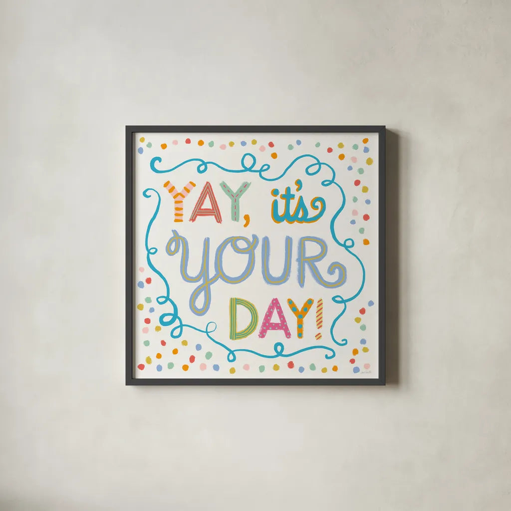 Lets Celebrate X by Anne Tavoletti. Shown in a sleek black glass frame for a contemporary gallery look. Available as an archival giclee rolled canvas, fine art paper, or poster print. SKU 87997a.