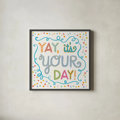 Lets Celebrate X by Anne Tavoletti. Shown in a sleek black glass frame for a contemporary gallery look. Available as an archival giclee rolled canvas, fine art paper, or poster print. SKU 87997a.