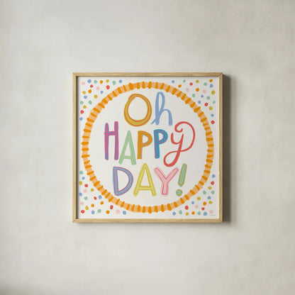 Lets Celebrate XI by Anne Tavoletti. Shown in a natural wood glass frame for a timeless modern aesthetic. Available as an archival giclee rolled canvas, fine art paper, or poster print. SKU 87998a.