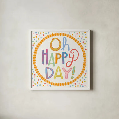 Lets Celebrate XI by Anne Tavoletti. Shown in a crisp white glass frame for a clean and minimalist style. Available as an archival giclee rolled canvas, fine art paper, or poster print. SKU 87998a.