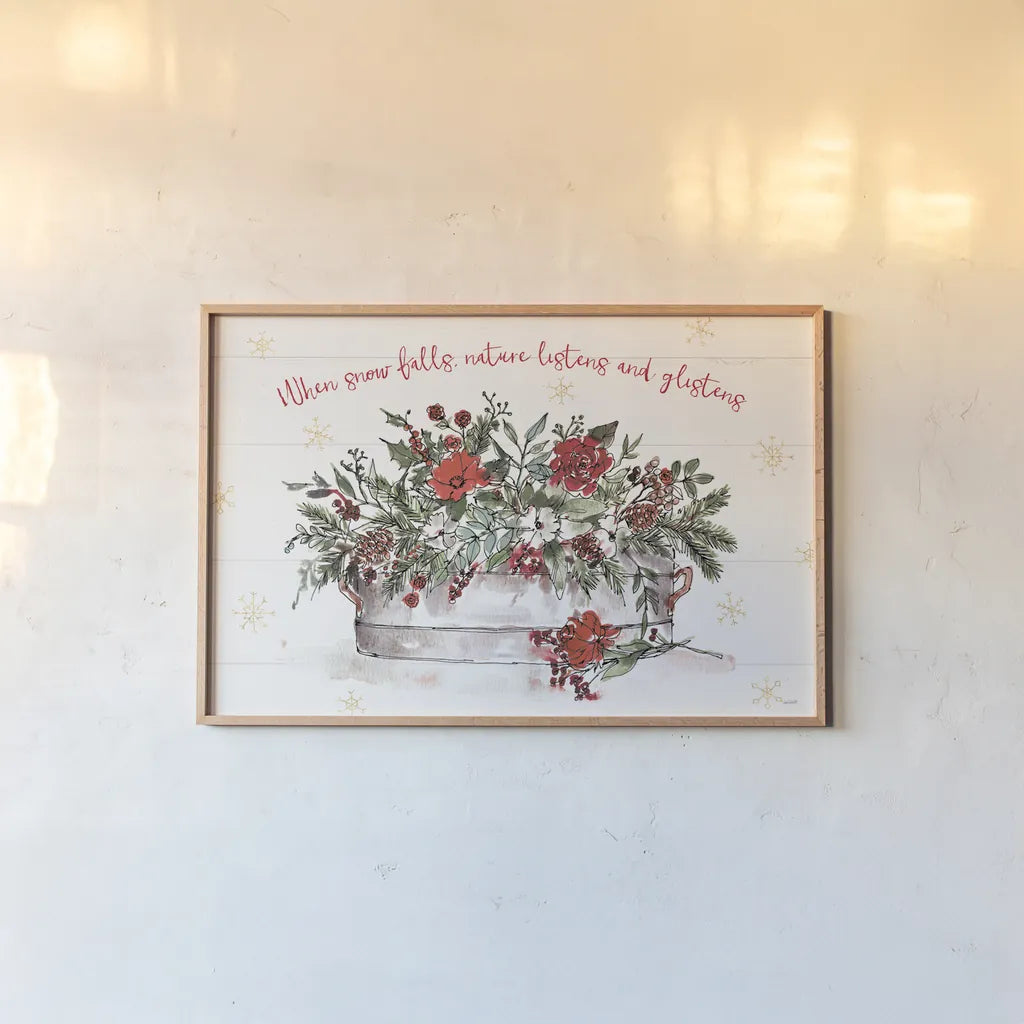 Lighthearted Holiday I by Anne Tavoletti. shown as a paper print in a natural frame. Available as a archival giclee rolled canvas, fine art paper, or poster print. SKU 60672i.