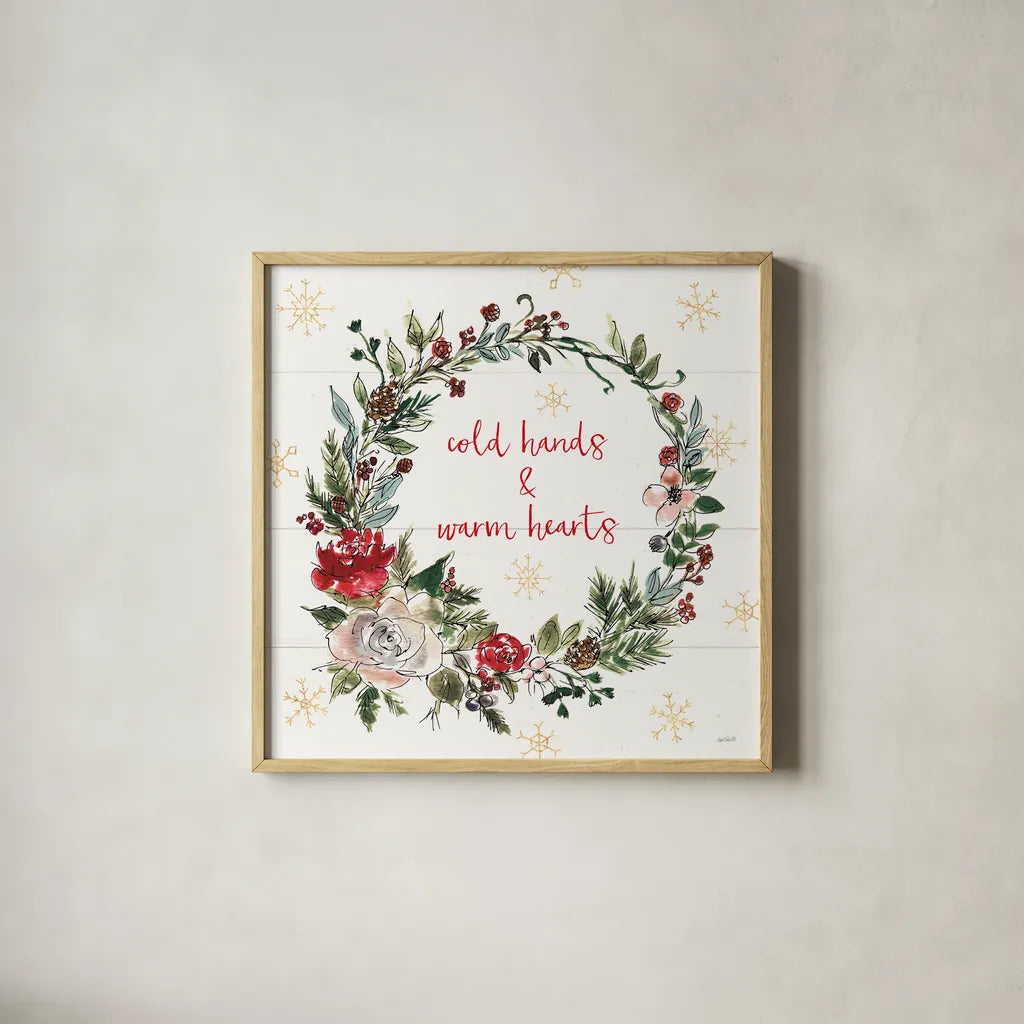 Lighthearted Holiday V by Anne Tavoletti. Shown in a natural wood glass frame for a timeless modern aesthetic. Available as an archival giclee rolled canvas, fine art paper, or poster print. SKU 60676a.