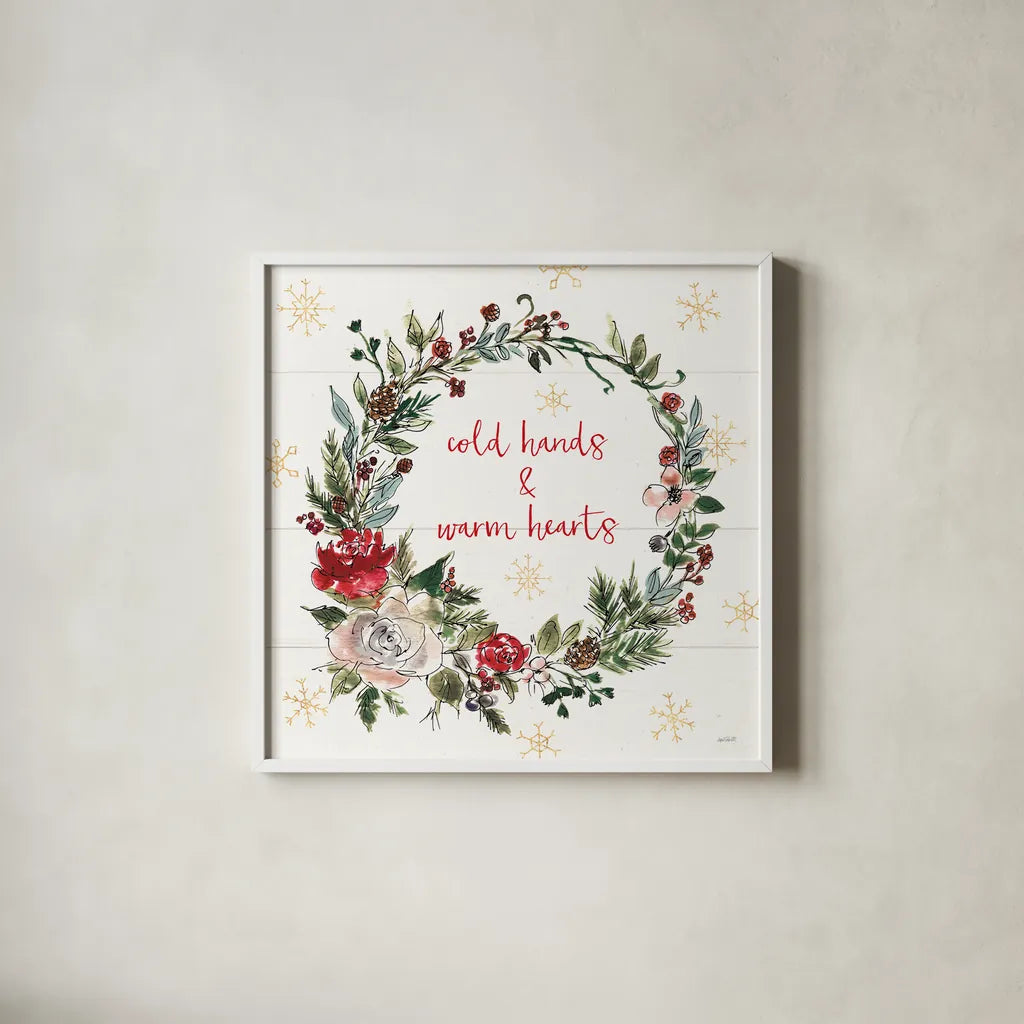 Lighthearted Holiday V by Anne Tavoletti. Shown in a crisp white glass frame for a clean and minimalist style. Available as an archival giclee rolled canvas, fine art paper, or poster print. SKU 60676a.
