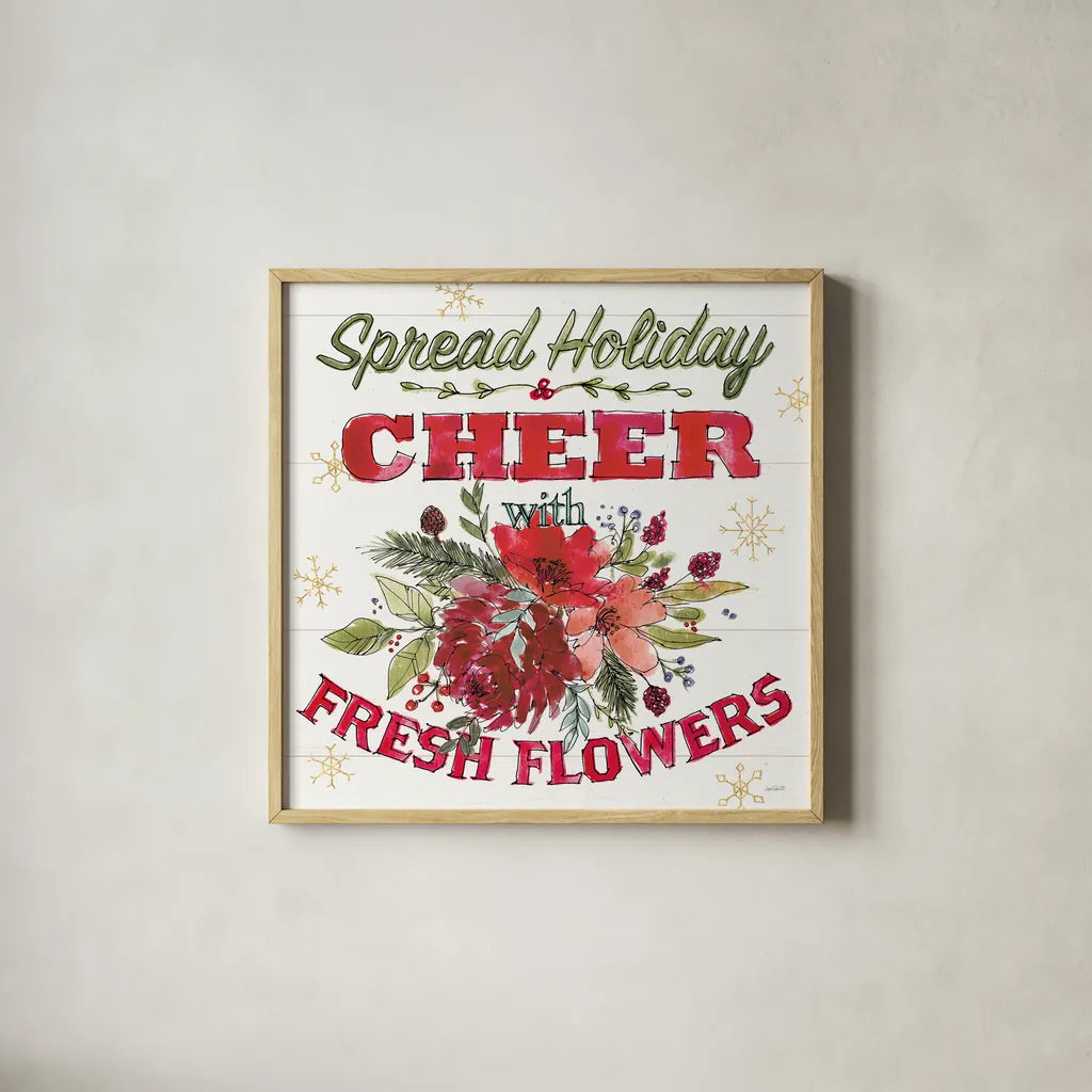 Lighthearted Holiday VI by Anne Tavoletti. Shown in a natural wood glass frame for a timeless modern aesthetic. Available as an archival giclee rolled canvas, fine art paper, or poster print. SKU 60677a.