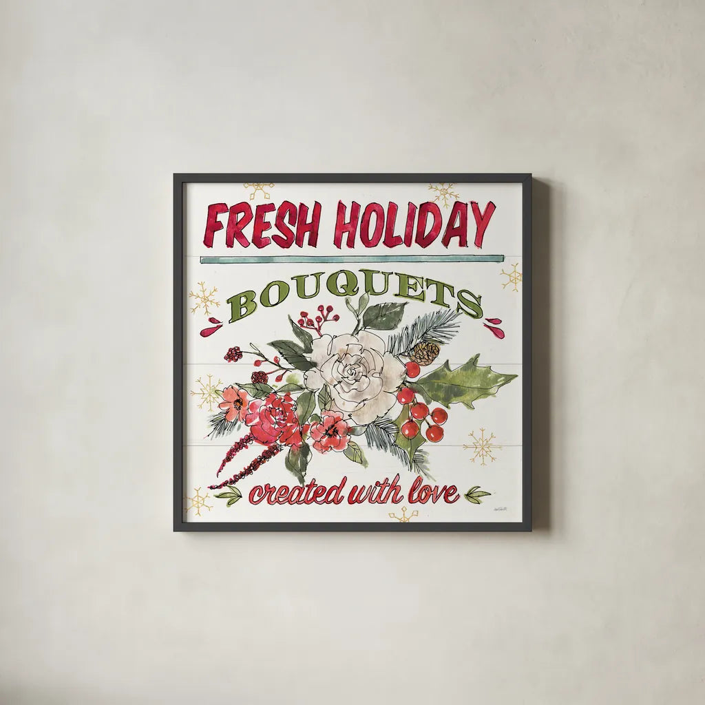 Lighthearted Holiday VII by Anne Tavoletti. Shown in a sleek black glass frame for a contemporary gallery look. Available as an archival giclee rolled canvas, fine art paper, or poster print. SKU 60678a.