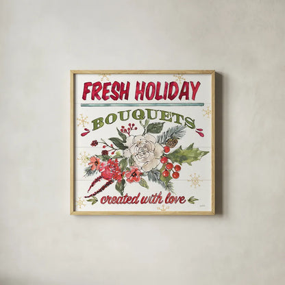 Lighthearted Holiday VII by Anne Tavoletti. Shown in a natural wood glass frame for a timeless modern aesthetic. Available as an archival giclee rolled canvas, fine art paper, or poster print. SKU 60678a.