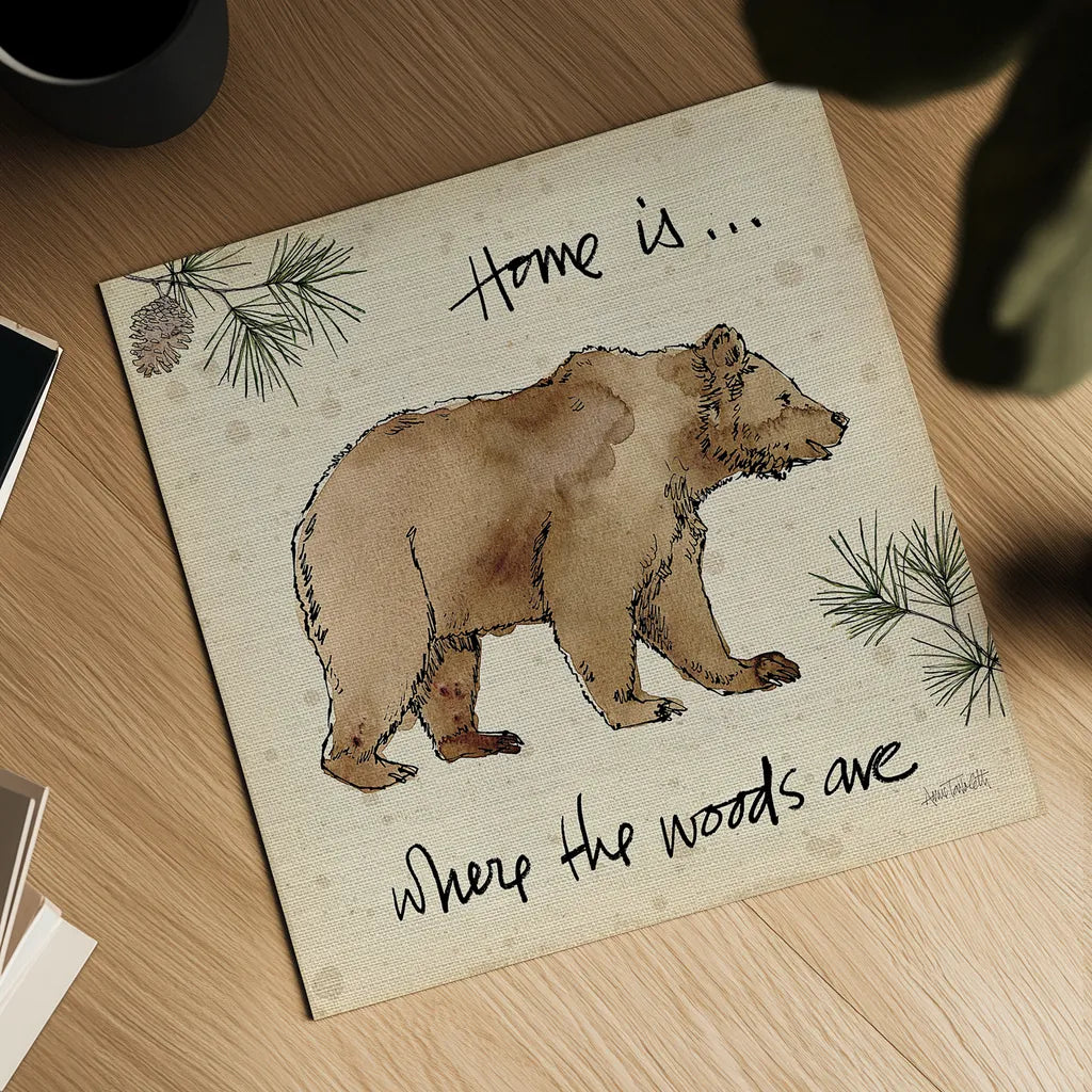 Lodge Life I by Anne Tavoletti. Shown as a detailed flat fine art print, highlighting archival giclee quality. Available as an archival giclee rolled canvas, fine art paper, or poster print. SKU 18551a.