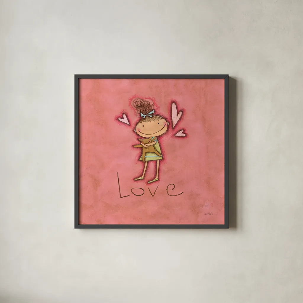 Love by Anne Tavoletti. Shown in a sleek black glass frame for a contemporary gallery look. Available as an archival giclee rolled canvas, fine art paper, or poster print. SKU 10799a.