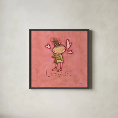 Love by Anne Tavoletti. Shown in a sleek black glass frame for a contemporary gallery look. Available as an archival giclee rolled canvas, fine art paper, or poster print. SKU 10799a.