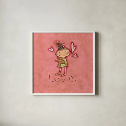 Love by Anne Tavoletti. Shown in a crisp white glass frame for a clean and minimalist style. Available as an archival giclee rolled canvas, fine art paper, or poster print. SKU 10799a.