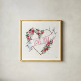 Love You I by Anne Tavoletti. Shown in a natural wood glass frame for a timeless modern aesthetic. Available as an archival giclee rolled canvas, fine art paper, or poster print. SKU 68562a.
